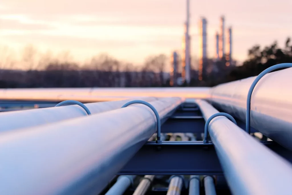 Pipes at an oil refinery.